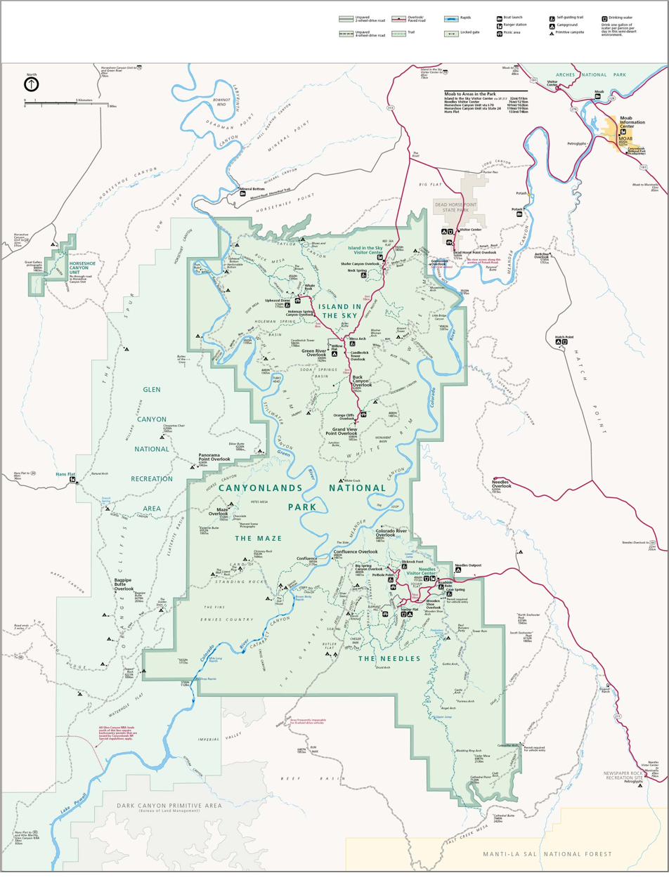 Canyonlands National Park map showing dark-sky stargazing sites across Island in the Sky, Needles, and Maze districts