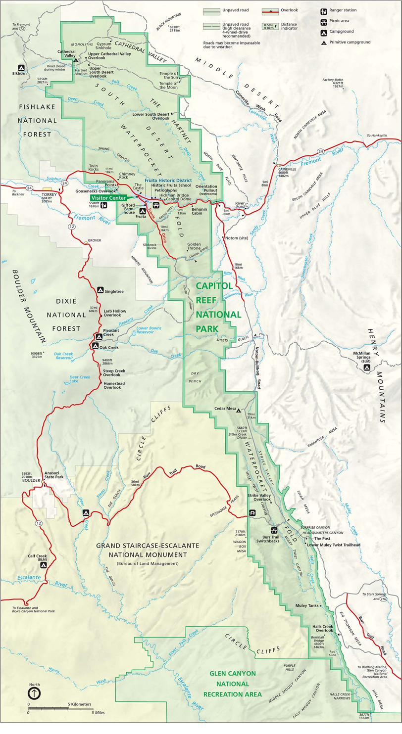 Capitol Reef National Park map showing dark-sky stargazing sites