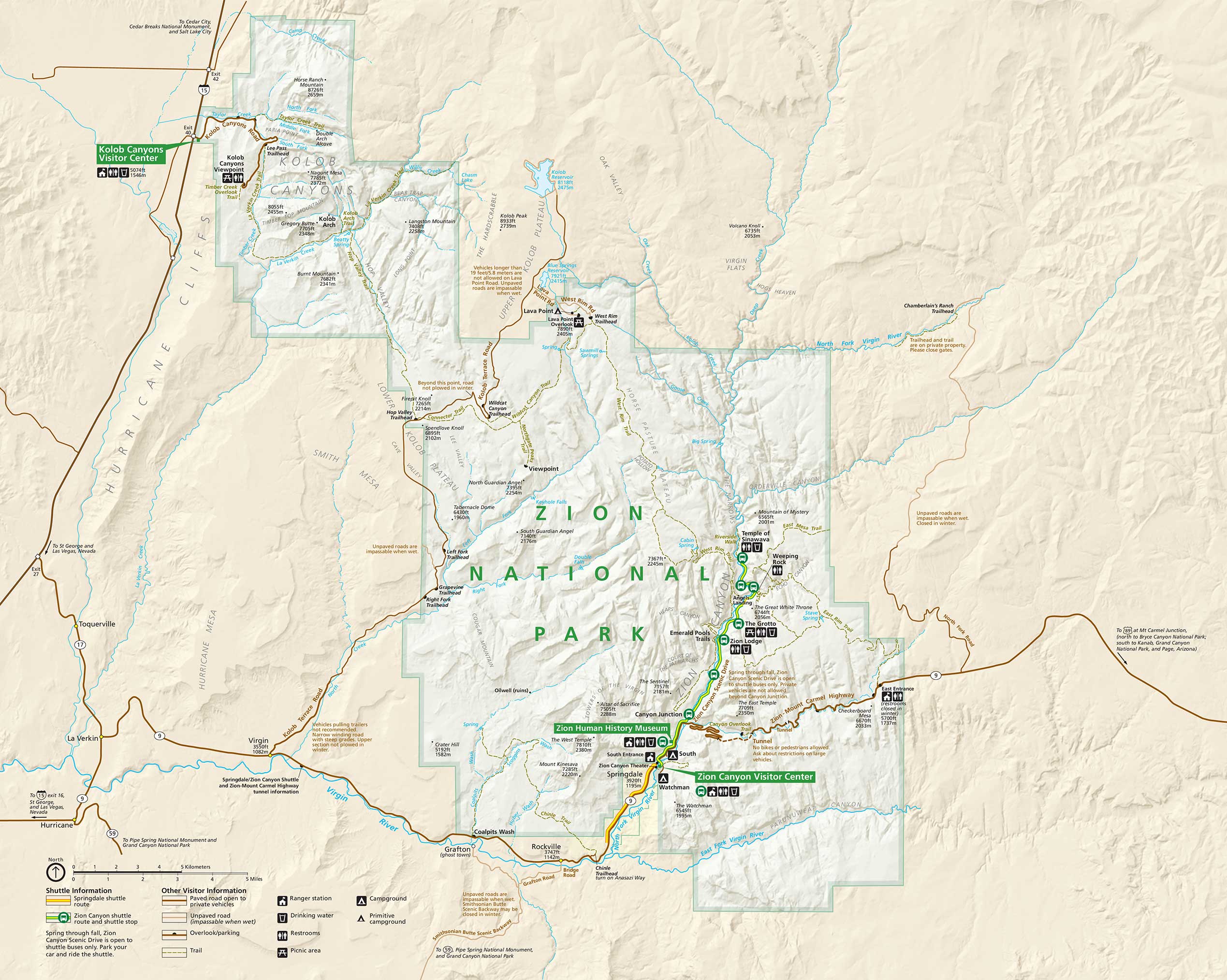 Zion National Park map showing stargazing locations